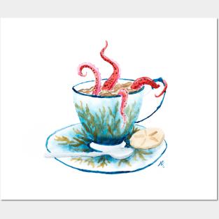 Octopus Tentacle Teacup Watercolour Painting Posters and Art